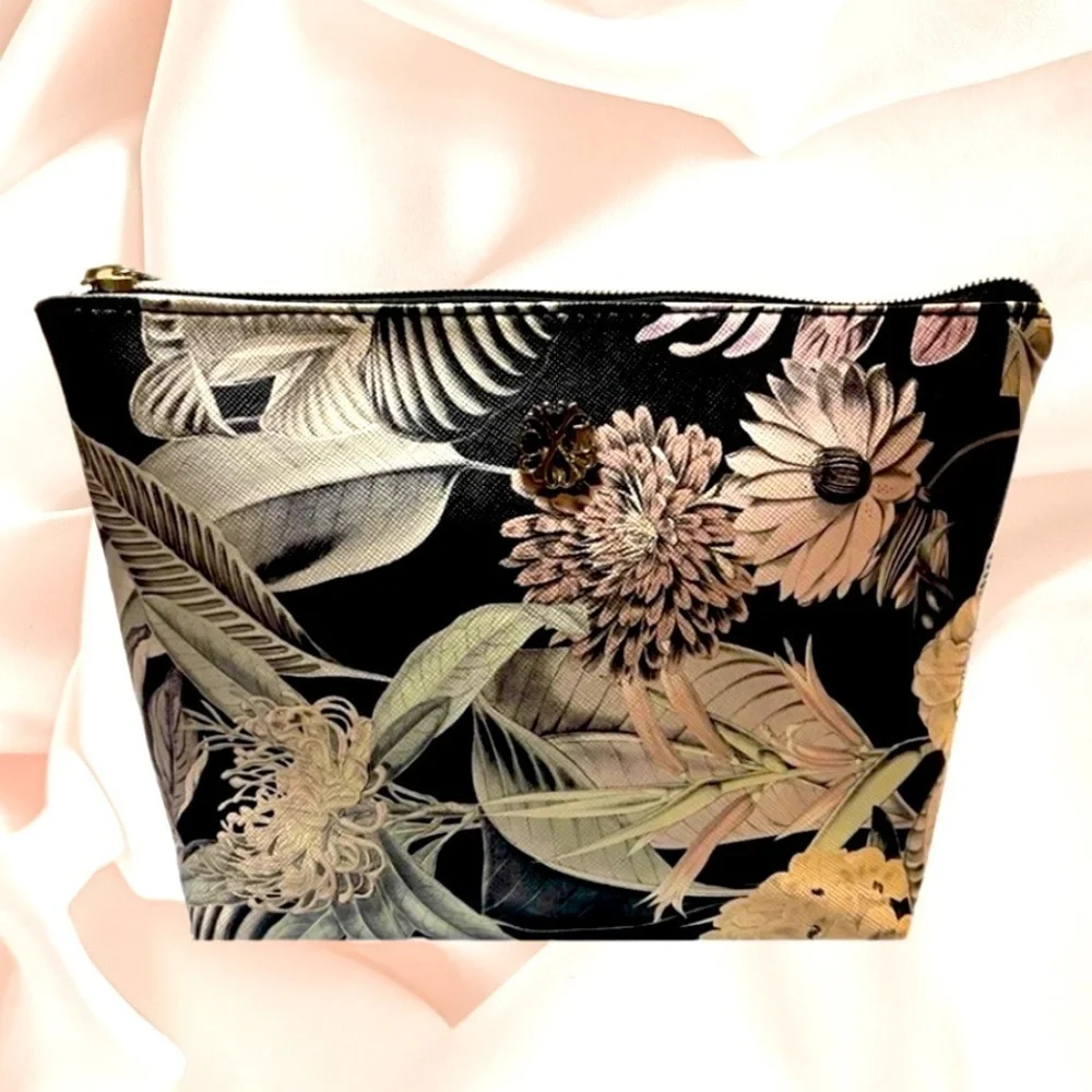 Christian Lacroix Floral Garden Black Cosmetic Zip Pouch Bag